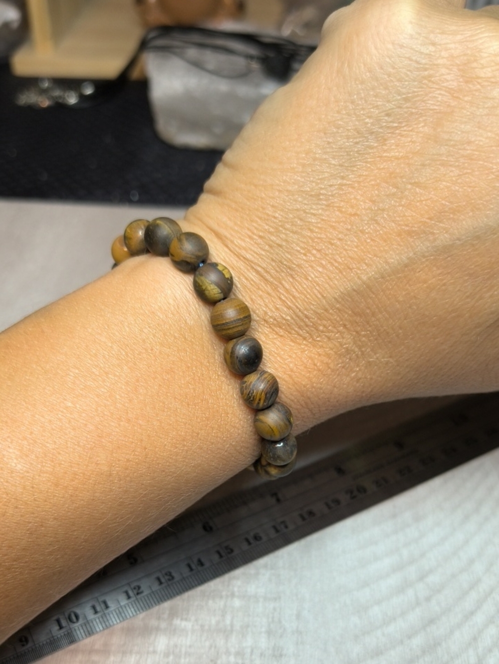 #5- 8mm Matte Tiger’s Eye Stone Beads - 8 Inch Strand - Picture 3 of 4